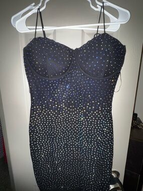 Haute Monde Black Strapless Rhinestone Bustier Dress